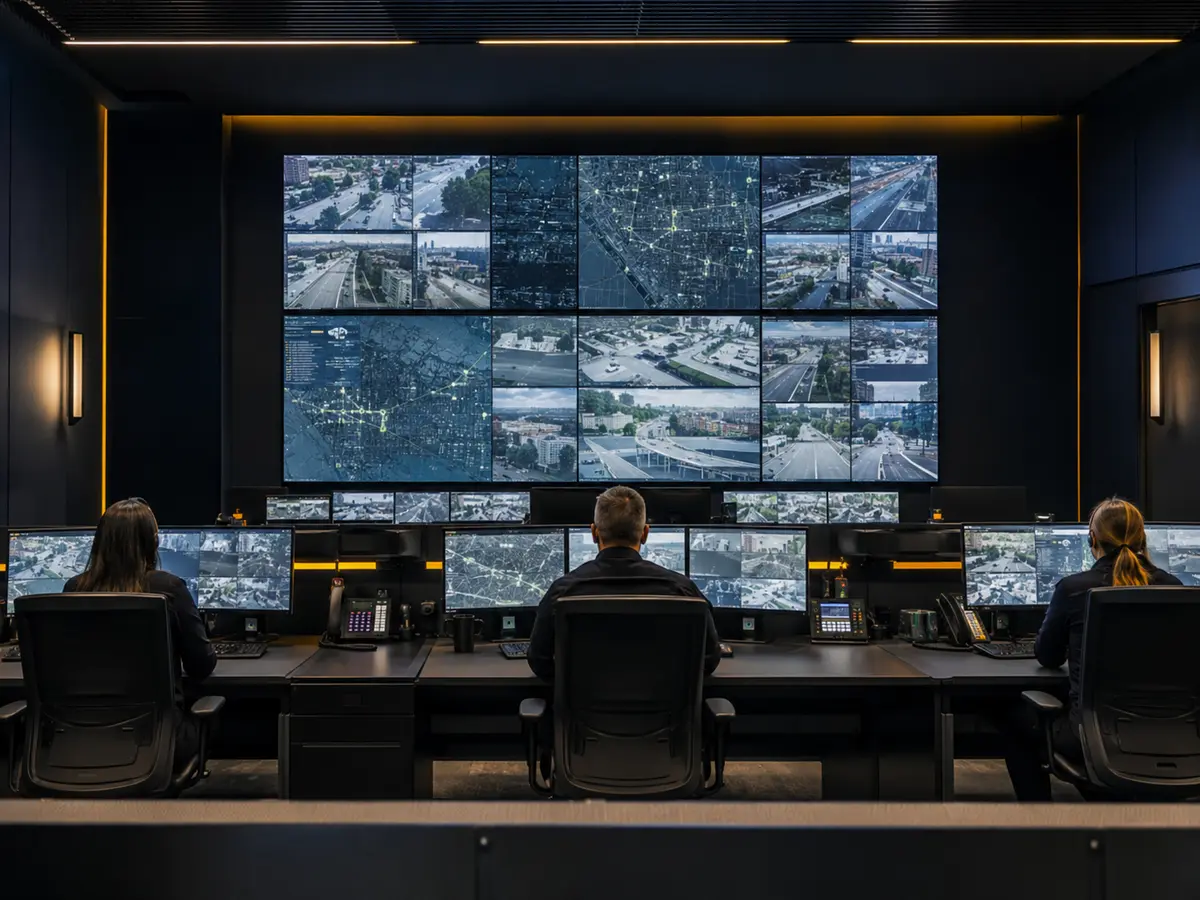 Centro de controle com videowall e operação integrada